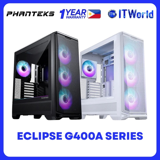 Phanteks Eclipse G400A Tempered Glass Mid-Tower Gaming Case D-RGB Black/White itw