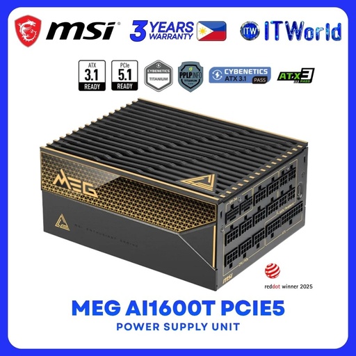 [MEG-AI1600T-PCIE5] MSI MEG Ai1600T PCIE5 1600W 80+ Titanium ATX 3.1 Fully Modular Power Supply Unit PSU