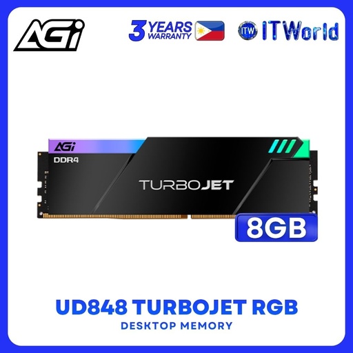 AGI UD848 TurboJet RGB DDR4-3200Mhz UDIMM Gaming Desktop Single Kit Memory - 8GB | 16GB itw