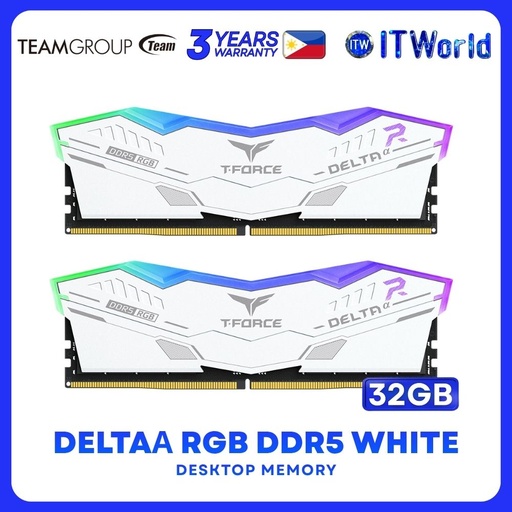 [FF8D532G6000HC38ADC01 WHITE] Teamgroup Deltaα RGB 32GB (2x16GB) DDR5-6000Mhz Desktop Memory - White FF8D532G6000HC38ADC01
