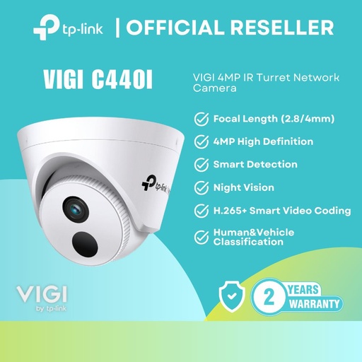 [VIGI C440I (2.8mm)] TP-Link VIGI C440I 4MP Smart Detection Night Vision IR Turret Network Camera Focal Length 2.8mm