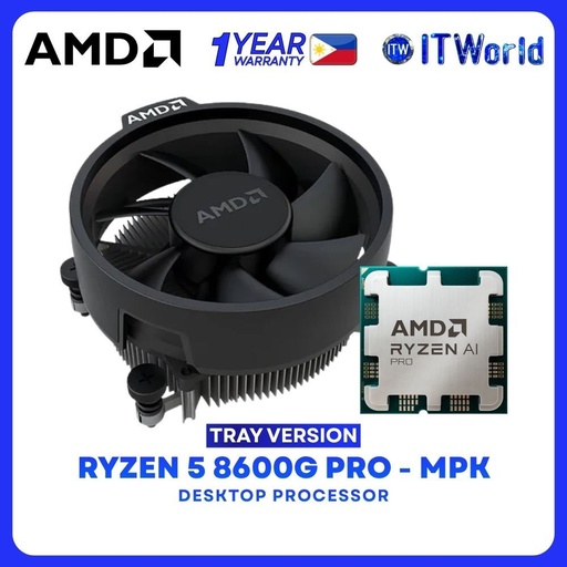 [R5-8600G-PRO-TRAY-1Y] AMD Ryzen 5 8600G Pro 6-Cores 12-Threads Zen4 AM5 DDR5 Desktop Processor - Tray Type with cooler itw