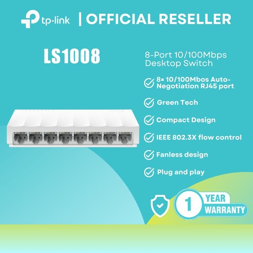 [LS1008] TP-Link LS1008 8-Port 10/100Mbps LiteWave Desktop Switch Fanless Fast Ethernet