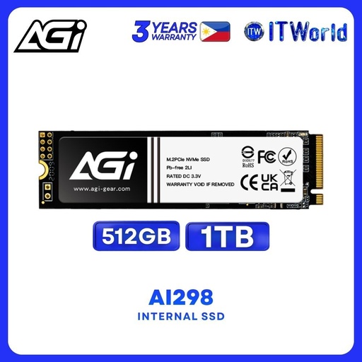 [AGI512GIMAI298-CB] AGI AI298 PCIe Gen3x4 NVMe M.2 2280 3D NAND Flash Internal Solid State Drive SSD - 512GB AGI512GIMAI298-CB