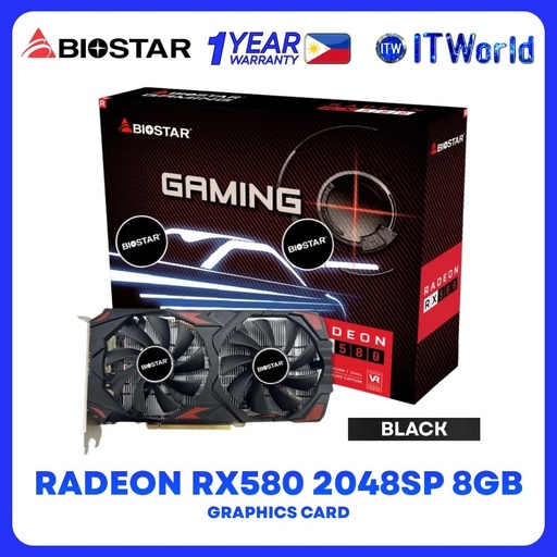 [VA5815RQ82-TBARA-BS2] Biostar AMD Radeon RX580 2048SP 8GB GDDR5 Dual Fans Graphics Card - Black VA5815RQ82-TBARA-BS2