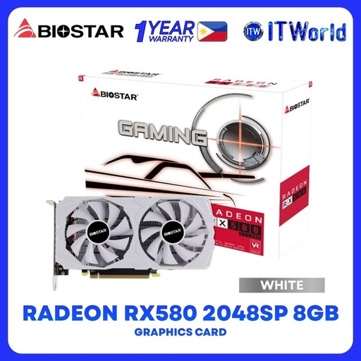 [VA5825RQ82-TBAF1-BS2] Biostar AMD Radeon RX580 2048SP 8GB GDDR5 Dual Fans Graphics Card - White VA5825RQ82-TBAF1-BS2