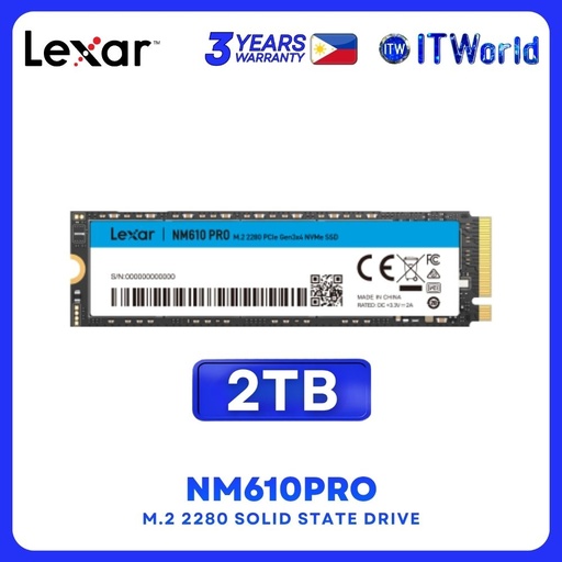 [LNM610P002T-RNNNG] Lexar NM610PRO M.2 2280 PCIe Gen3x4 NVMe read up to 3000MB/s Internal SSD - 500GB | 1TB | 2TB itw