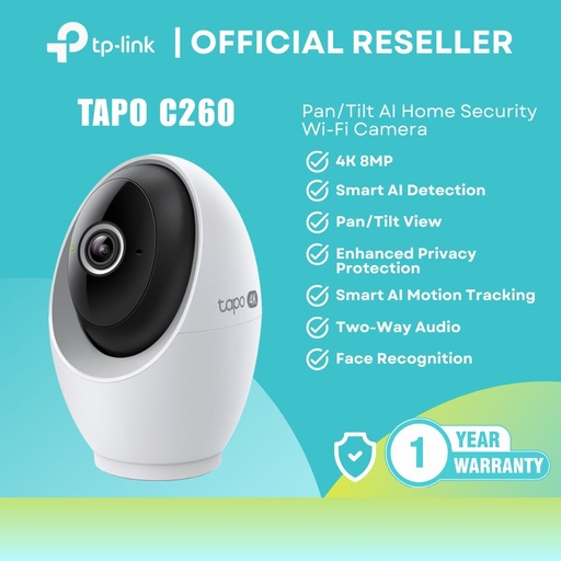 [TAPO C260] TP-Link Tapo C260 Pan/Tilt Ultra HD 4K 8MP Resolution Two-Way Audio Home Security Wi-Fi Camera