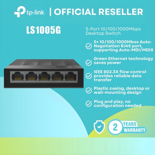 [LS1005G] TP-Link LS1005G Desktop Switch 5-Port Gigabit Ethernet 10/100/1000Mbps
