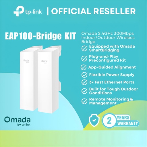 [EAP100-BRIDGE KIT] TP-Link EAP100-Bridge KIT Omada Wireless Bridge 300Mbps 2.4GHz IP65 Outdoor