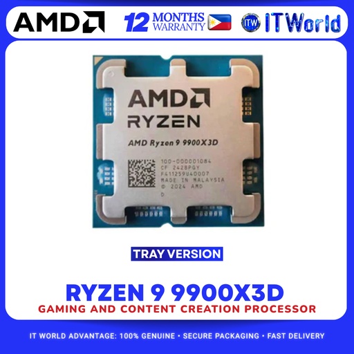 [AMD RYZEN 9 9900X3D TRAY] AMD Ryzen 9 9900X3D Tray Type - 12 Cores / 24 Threads AMD Radeon Graphics Processor itw