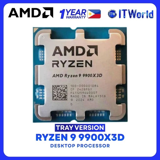 [R9 9900X3D TRAY 1Y] AMD Ryzen 9 9900X3D 12Cores 24Threads Desktop Processor without Cooler - Tray Type