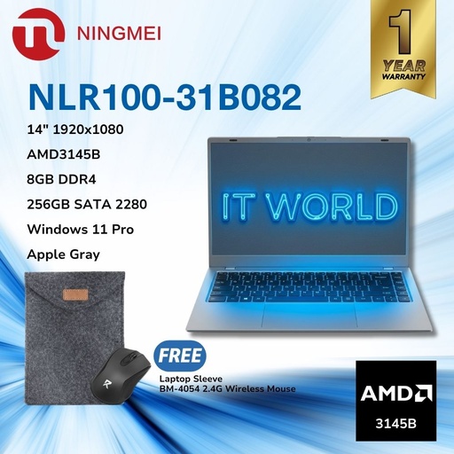 [NLR100-31B082] Ningmei NLR100-31B082 - AMD3145B / 14" 1920x1080 / 8GB DDR4 / 256GB SATA 2280 / Apple Gray Laptop