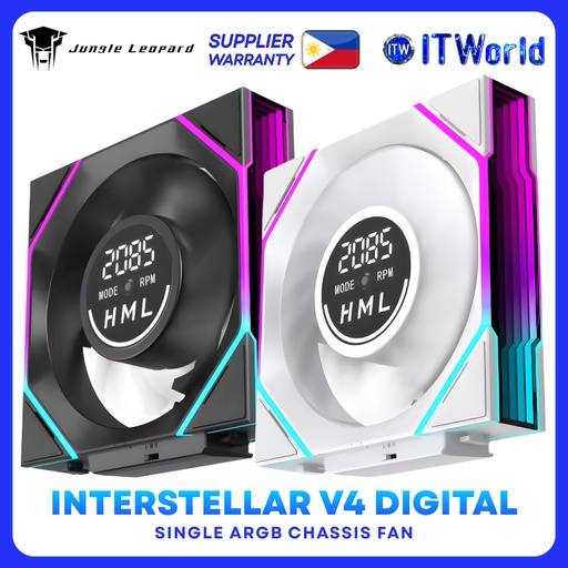 Jungle Leopard Interstellar V4 Digital ARGB Chassis Fan Black/WhiteINTERSTELLAR V4 DIGITAL WHITE SINGLE