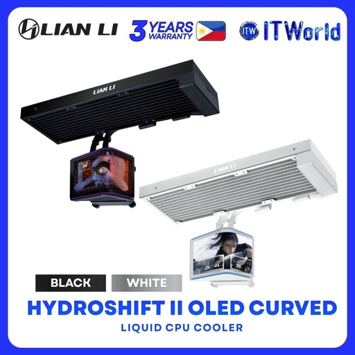 Lian Li Hydroshift II OLED Curved 360 Fanless Liquid CPU Cooler with 6.67" Screen - Black | White