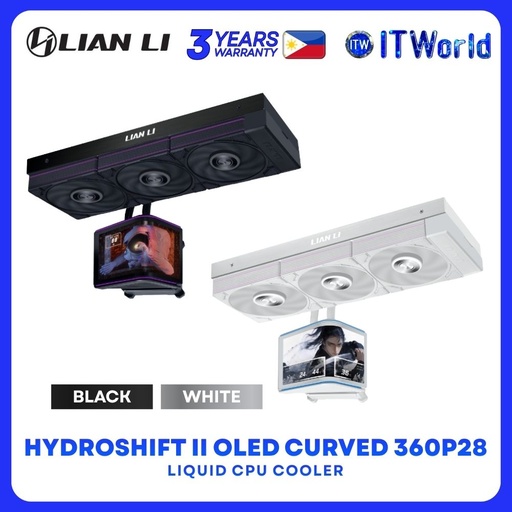 Lian Li HydroShift II OLED Curved 360P28 AIO Liquid CPU Cooler with 6.67" Screen - Black | White
