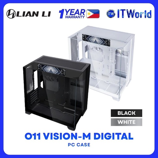 Lian Li O11 Vision-M Digital Compact Dual Chamber LCD Tempered Glass PC Case- Black | White