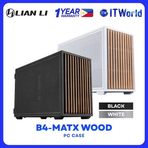 Lian Li B4-mATX Wood Compact Modern Steel Construction Minimalist Aesthetic PC Case - Black | White