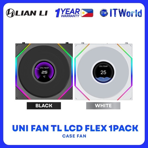 Lian Li Uni Fan TL LCD Flex 120mm ARGB Fluid Dynamic Bearing Modular Single Fan - Black | White