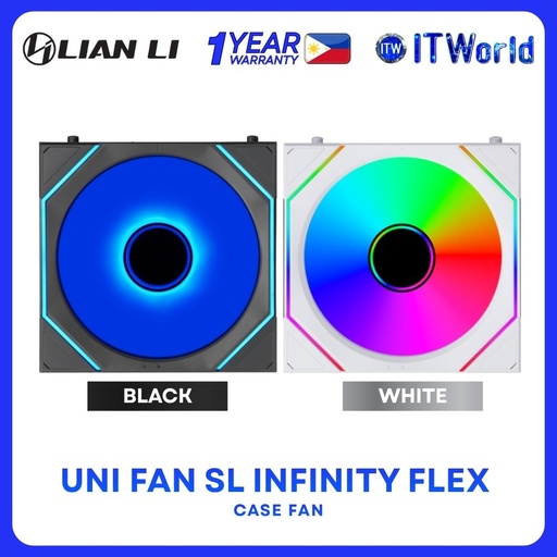 Lian Li Uni Fan SL Infinity Flex 120 ARGB Fluid Dynamic Bearing Single Fan - Black | White