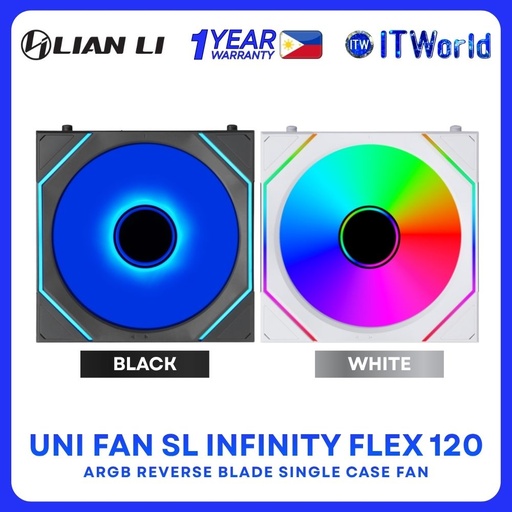Lian Li Uni Fan SL Infinity 120 ARGB Reverse Blade Fluid Dynamic Bearing Single Fan - Black | White