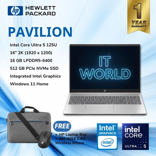 [HP B49W8PA 16-AF0063TU] HP Pavilion 16-af0063TU 16" 2K Laptop - Core Ultra 5 / 16GB RAM / 512GB SSD / B49W8PA itw