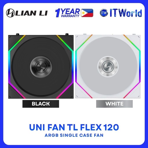 Lian Li Uni Fan TL Flex 120 ARGB Fluid Dynamic Bearing Single Standard Case Fan - Black | White
