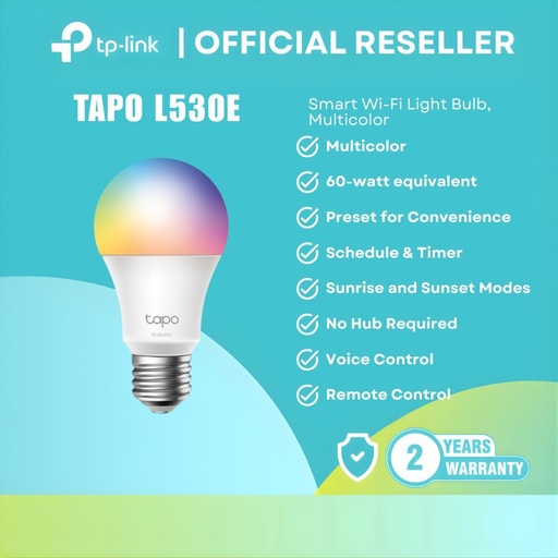 [TAPO L530E] TP-Link Tapo L530E Smart Wi-Fi Light Bulb E27 806lm RGB 8.3W itw 6E22