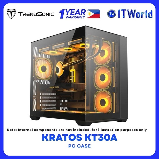 [KT30A BLK] Trendsonic Kratos KT30A Dual Chamber Tempered Glass Front & Side Panel PC Case - Black