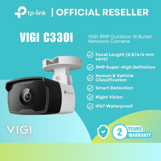 [VIGI C330I (4mm)] TP-Link VIGI C330I 3MP IP67 Waterproof Outdoor IR Bullet Network Camera - Focal Length 2.8/4/6mm
