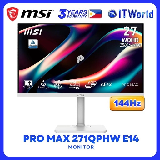 [PRO MAX 271QPHW E14] MSI Pro Max 271QPHW E14 - 27" 2560x1440 WQHD / 144Hz / 1ms MPRT, 4ms GTG / Monitor