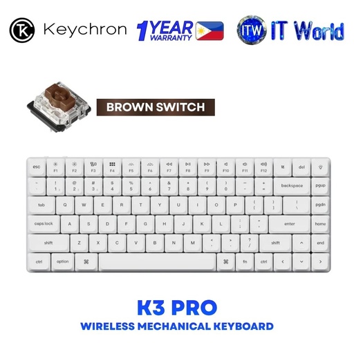 [K3P-Q3 BROWN SWITCH (WHITE)] Keychron K3 Pro White RGB Backlight Wireless Mechanical Keyboard Brown Switch K3P-Q3