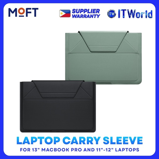 MOFT 2-in-1 Laptop Carry Sleeve or 13" MacBook Pro and 11"-12" Laptops Vegan PU 15°/25° Stand Black/Seafoam