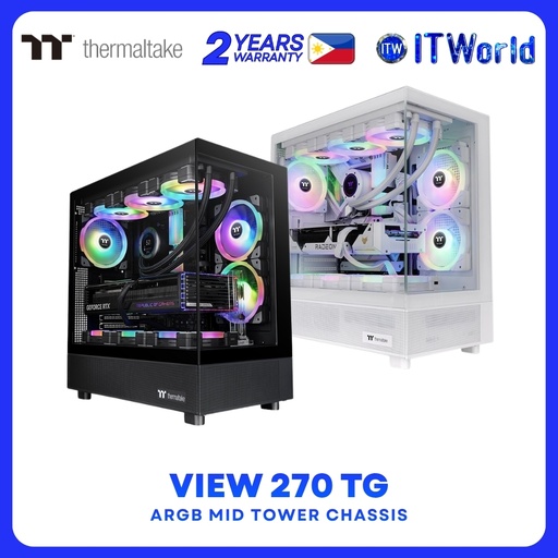 Thermaltake View 270 TG ARGB Mid Tower ATX Case Tempered Glass CT140 ARGB Black/Snow