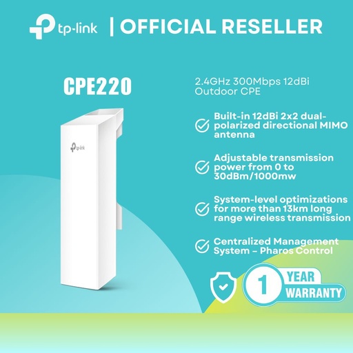 [CPE220 OUTDOOR] CPE220 2.4GHz 300Mbps 12dBi Outdoor CPE Dual-Port Passive PoE IPX5 itw