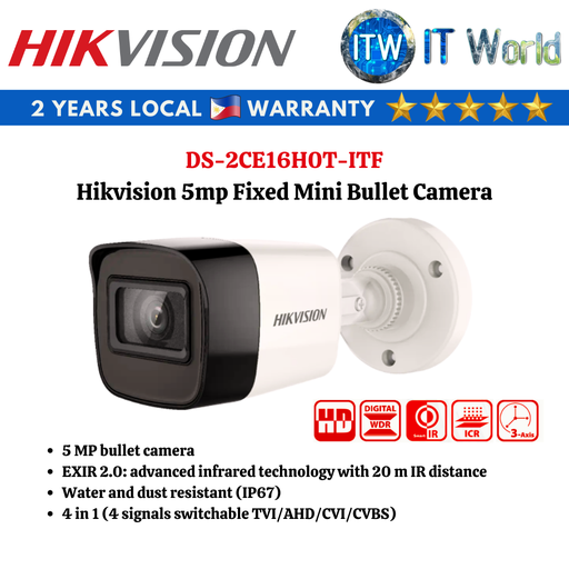 [DS-2CE16H0T-ITF] ITW | Hikvision 5mp Fixed Mini Bullet Camera (DS-2CE16H0T-ITF)