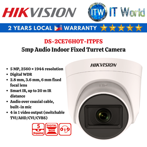 [DS-2CE76H0T-ITPFS] ITW | Hikvision 5mp Audio Indoor Fixed Turret Camera (DS-2CE76H0T-ITPFS)
