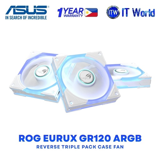 [GR120-1R TRIPLE FAN WHITE] ASUS ROG Eurux GR120 ARGB Reverse Case Fan White Edition - Triple Pack GR120-1R
