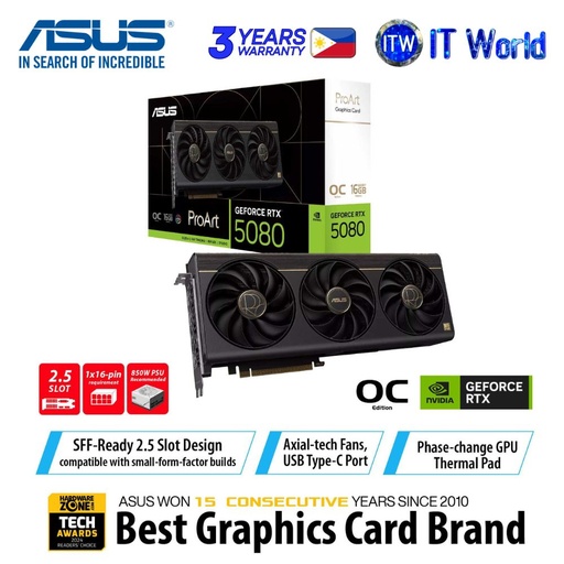 [PROART-RTX5080-O16G] ASUS ProArt Geforce RTX 5080 16GB GDDR7 OC Edition Triple Fans Graphics Card PROART-RTX5080-O16G