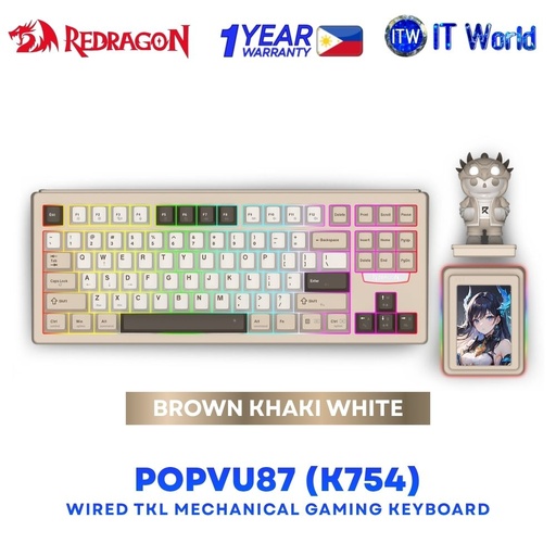 [K754BKN] Redragon POPVU 87 (K754) Hot-swappable Switch Socket Wired TKL Mechanical Gaming Keyboard - Brown Khaki White K754BKN