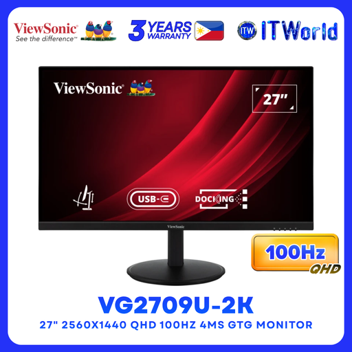 [VG2709U-2K] ViewSonic VG2709U-2K 27" 2560x1440 QHD 100Hz IPS 4ms GTG USB-C Docking Monitor itw