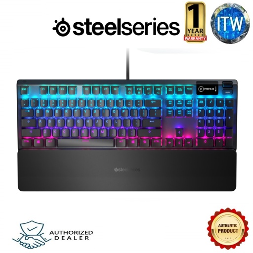 [64532] SteelSeries Apex 5 Hybrid Mechanical Gaming Keyboard – Per-Key RGB Illumination – Aircraft Grade Aluminum Alloy Frame – OLED Smart Display (Hybrid Blue Switch) (Black)