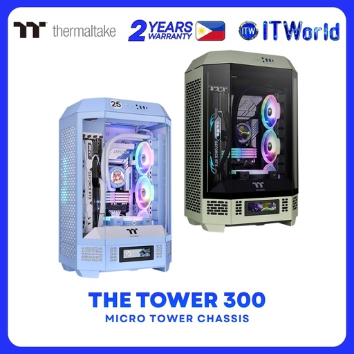 Thermaltake The Tower 300 Micro Tower Case m-ATX 420mm AIO 8 Fans - Hydrangea Blue | Matcha Green