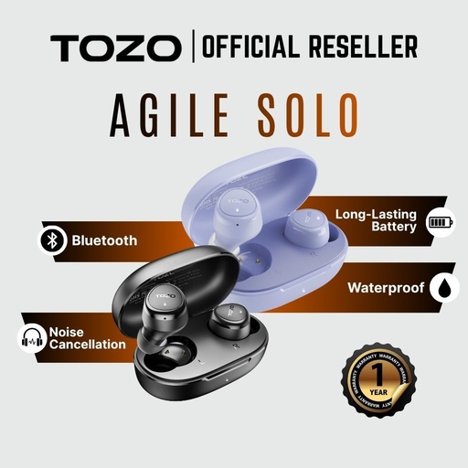 Tozo Agile Solo Lightweight and Fair-sounding In-ear True Wireless Earbuds - Black | Purple