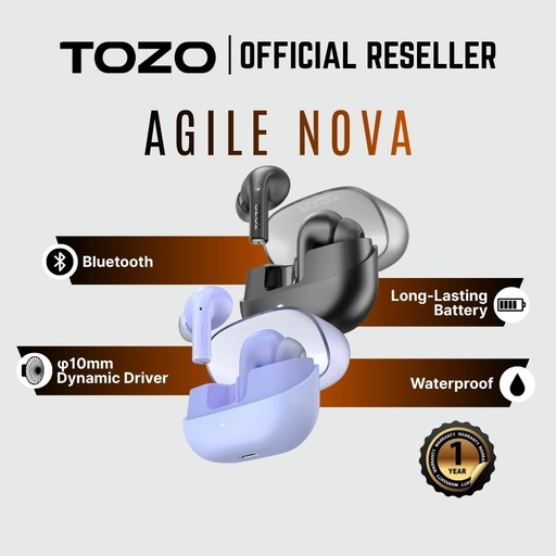 Tozo Agile Nova 10mm Dynamic Driver Long-Lasting Battery In-Ear True Wireless - Black | Purple