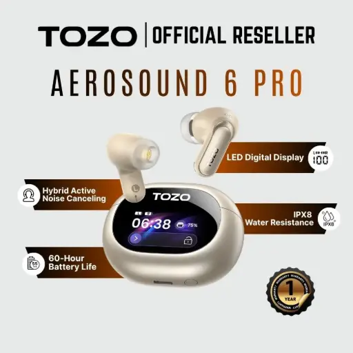 Tozo AeroSound6 Pro Noise Cancelling LED Digital Display In-Ear Wireless Earbuds - Black | Champagne