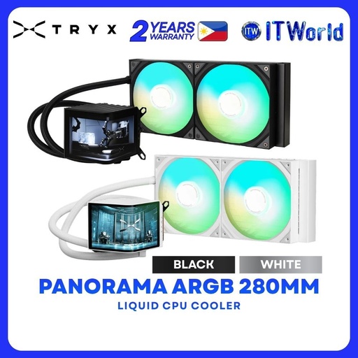 Tryx Panorama ARGB 280mm Fluid Dynamic Bearing Liquid CPU Cooler w/ Display Screen - Black | White itw