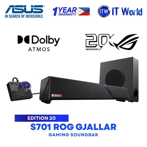 [S701 ROG GJALLAR] ASUS S701 ROG Gjallar Immerse 2.1.2 Surrround Sound Wireless Gaming Soundbar Subwoofer - Black