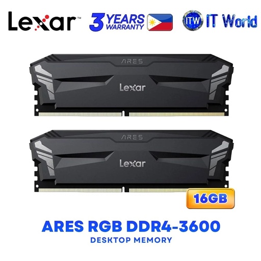 [LD4BU008G-R3600GD0A] Lexar Ares DDR4 RGB 16GB (2x8GB) 3600Mhz Dual Kit Desktop Memory Black - LD4BU008G-R3600GD0A 