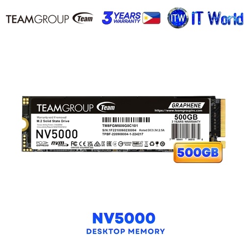 [TM8FGM500G0C101] TeamGroup NV5000 500GB M.2 PCIe 4.0 x4 SSD TM8FGM500G0C101
